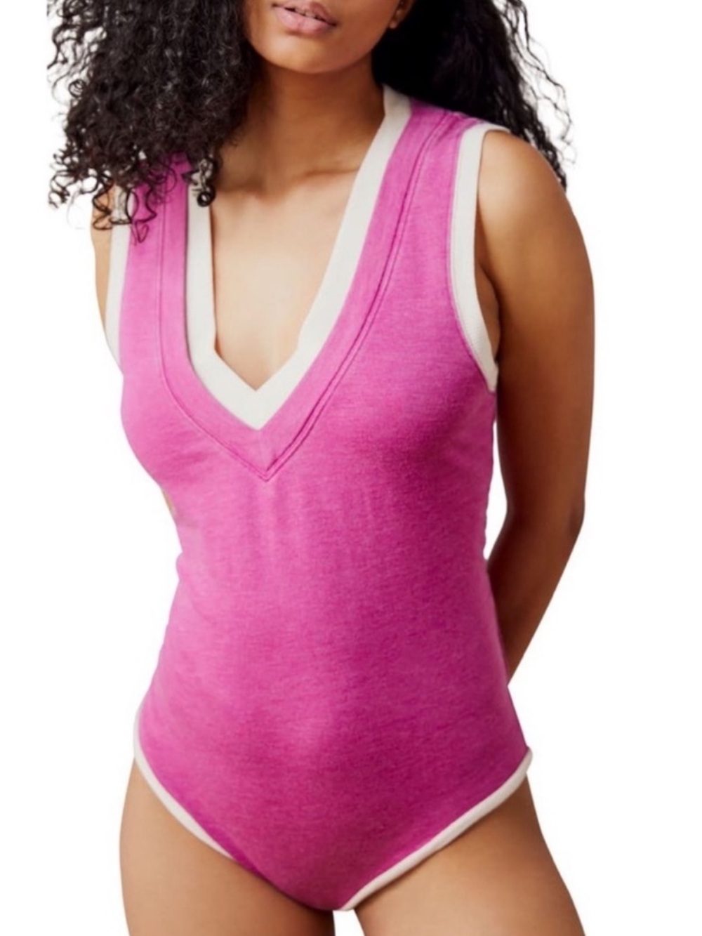 Free People Intimidly Tank Bodysuit Cozy Cool Girl in dragon fruit Pink size M